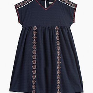 Girl's Navy Blue Embroidered Tunic Dress Sz Large